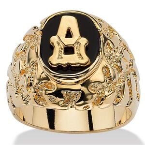 NWOT Men’s Seta Gold Nugget Black Onyx A Initial Letter Ring